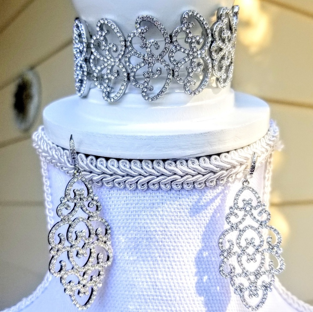 Silver Crystal Earrings & Bracelet